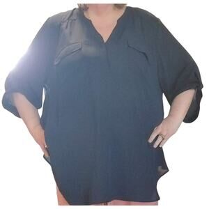 Torrid Harper Navy Georgette 3/4 Roll Tab Sleeve Sheer Top Women Plus 4X Pockets